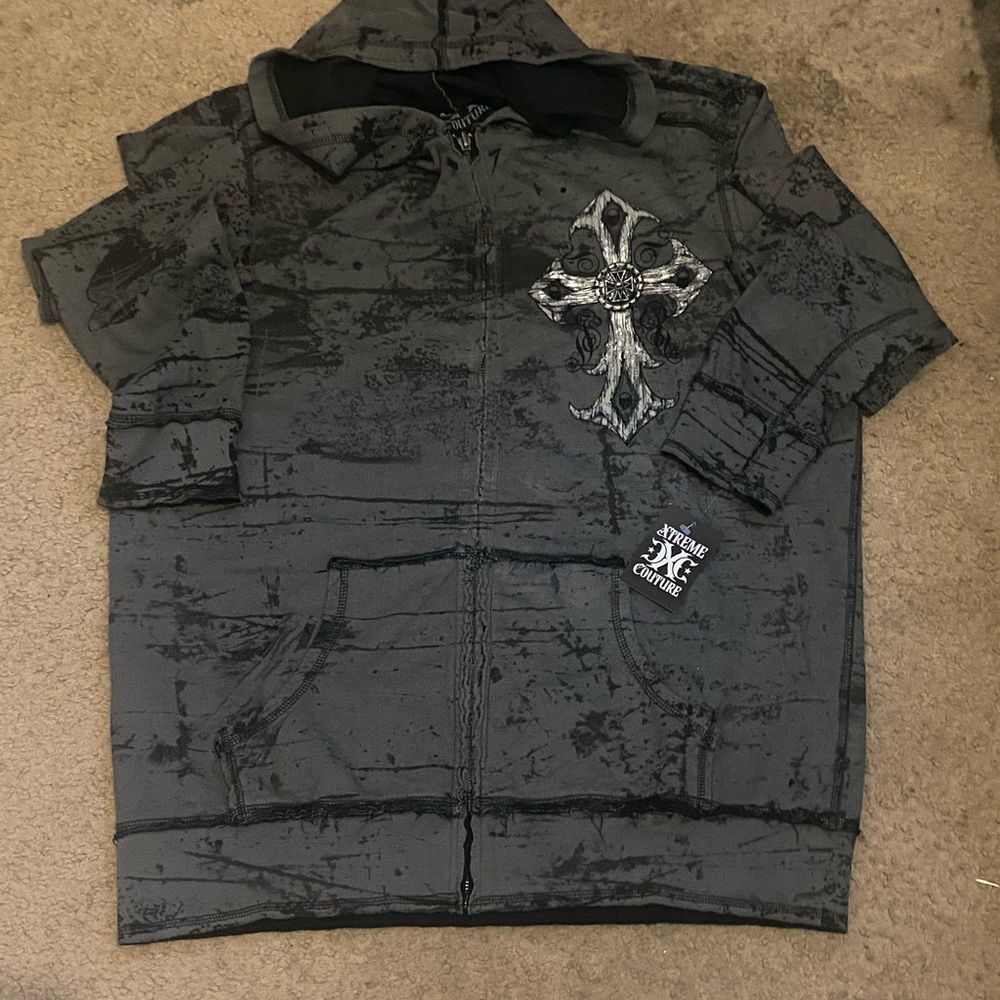 Affliction zip up NWT grey
